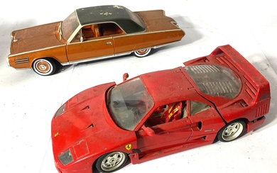 Two Custom Diecast Model Cars, 1/18 Scale, 1963 Chrysler Turbine, 1987 Ferrari.
