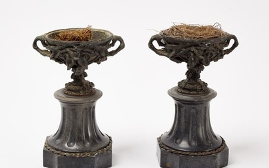 Two French Bronze and Marble Garniture Urns