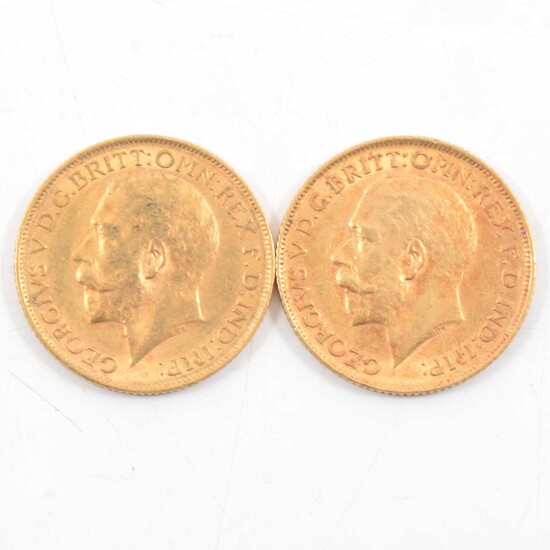 Two George V Gold Full Sovereigns, 1912, 16g