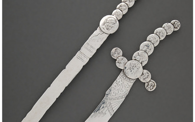 Two George W. Shiebler Etruscan Pattern Silver Letter Openers for Tiffany & Co. (circa 1880)