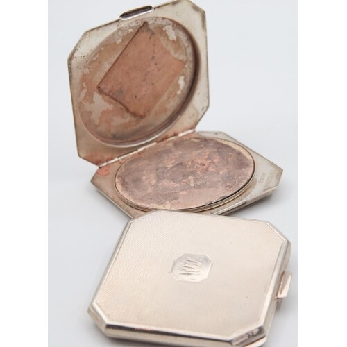 Two Silver Cased Compacts Hinged Covers