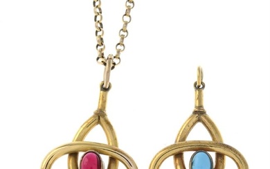 Two mid 20th century gem pendants, with chain