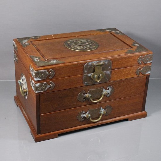 Unique Asian Campaign Chest Jewelry Box Fitted Drawers