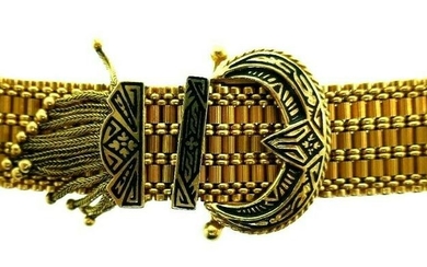 VICTORIAN 14k Yellow Gold & Enamel Tassel Bracelet