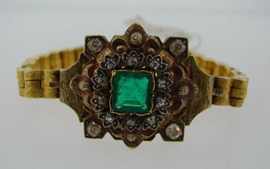 VICTORIAN 18k Yellow Gold, Diamond & Emerald Bracelet