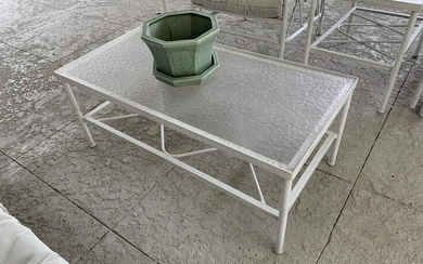 VINTAGE WHITE GLASS TOP PATIO TABLE