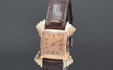 VULCAIN montre-bracelet rectangulaire en or blanc/or rouge 14k, Suisse/USA vers 1940, remontage manuel, boîtier en...