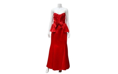 Valentino Red Satin Strapless Evening Gown - Size 12