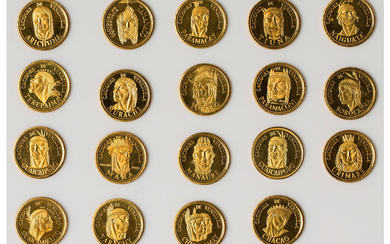 Venezuela: , Republic 19-Piece gold Proof "Caciques de Venezuela - Siglo XVI" Medallic 5 Bolivares Set ND (c. 1962) UNC,... (Total: 19 )