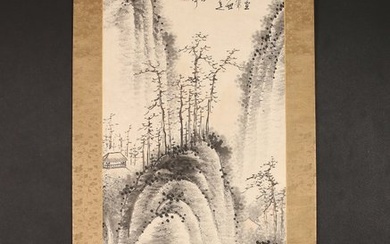 Very fine landscape painting "Recluse in secluded valley", signed - including tomobako - Tanomura Chokunyū (1814-1907) - Japan - Meiji period (1868-1912)