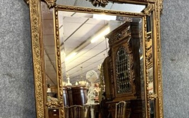 Very large mirror with closed sides (h. 180cm) - Napoleon III - Gilt, Wood, Gesso / Plaster - Second half 19th century