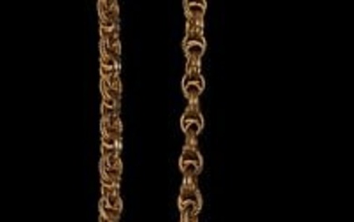 Victorian 14K Yellow Gold Vintage Double Link Necklace, late 19th c., L.- 18 in., Wt.- .38 Troy Oz.