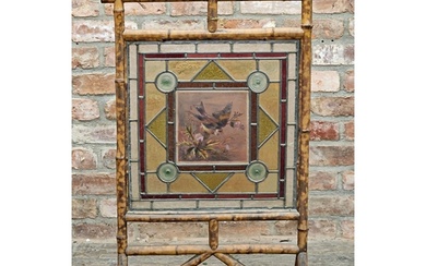 Victorian Aesthetic Movement stained glass bamboo fire scree...