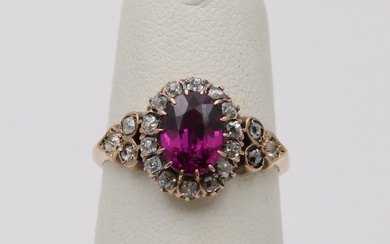 Victorian Rhodolite Garnet and Diamond Trefoil Motif Ring