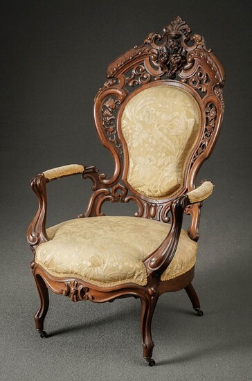 Victorian Rococo Style Laminated Rosewood Armchair Attributed to the Workshop of Joseph Meeks & Sons, New York, Circa 1855