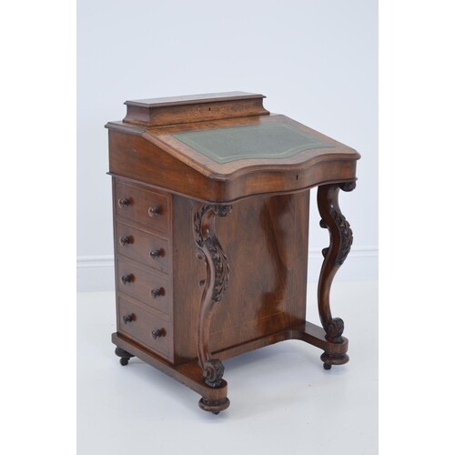 Victorian walnut inlaid Davenport with inset leather top and...