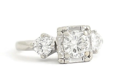 Vintage 1950's 1960's Diamond Engagement Ring 14K White Gold, .77 CTW, 2.89 Gr