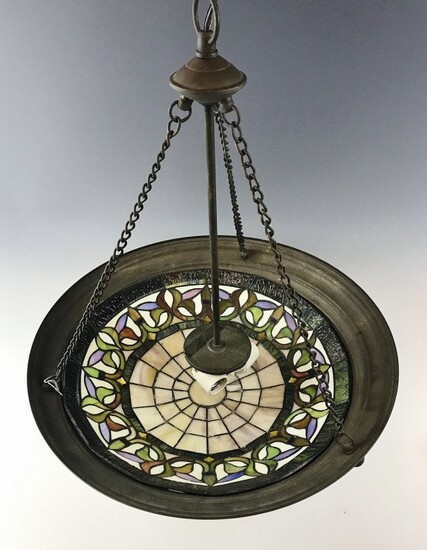 Vintage Ceiling Light, Stained Glass Shade
