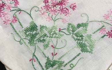 Vintage Cross Stitch Light Beige Linen Tablecloth