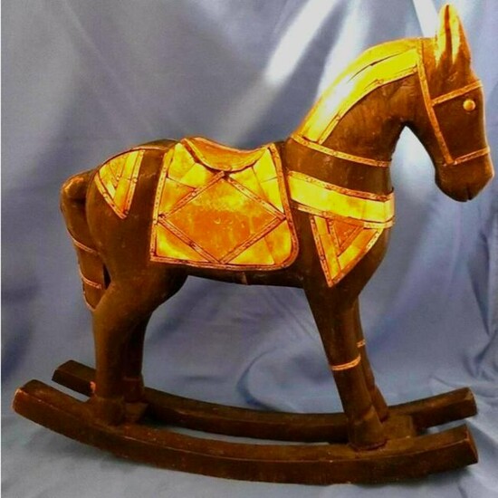 Vintage Decorative Wood & Brass Rocking Horse