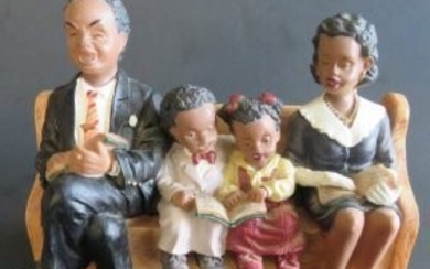 Vintage Figurine, Singing Family on Church Pew, African American Art 1990s