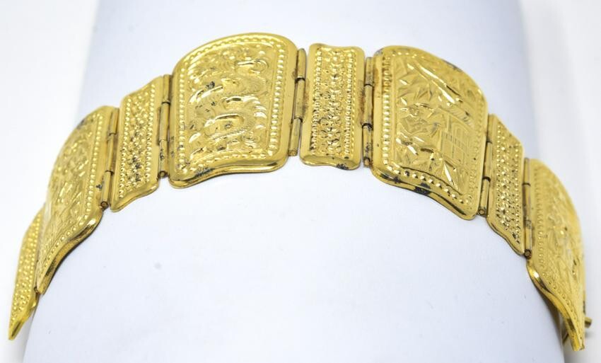 Vintage French Chinoiserie Gilt Panel Bracelet
