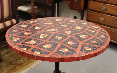 Vintage French Mosaic Tile Top Cast Iron Base Bistro Table