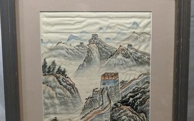 Vintage Signed Chinese Great Wall Painting on Wall