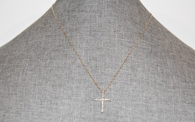 Vintage Sterling Silver Necklace rhinestone cross Pendant 19"