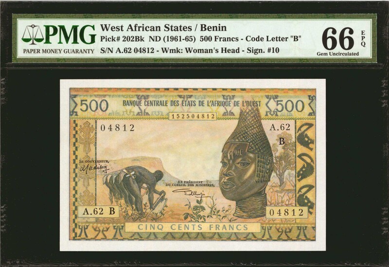 WEST AFRICAN STATES. Banque Centrale des Etats de l'Afrique de l'Ouest. 500 Francs, ND (1961-65). P-202Bk. PMG Gem Uncirculated 66 EPQ.