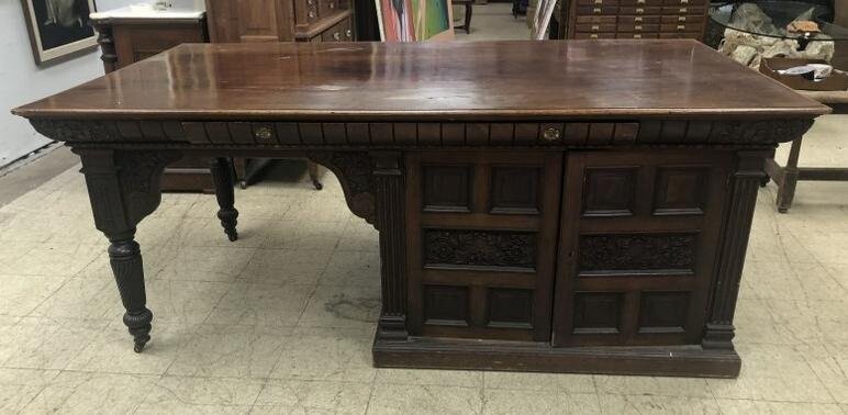 WONDERFUL VICTORIAN WALNUT PARTNERS DESK, CARVED AND