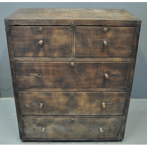 West African carved and stained hardwood chest of two short ...
