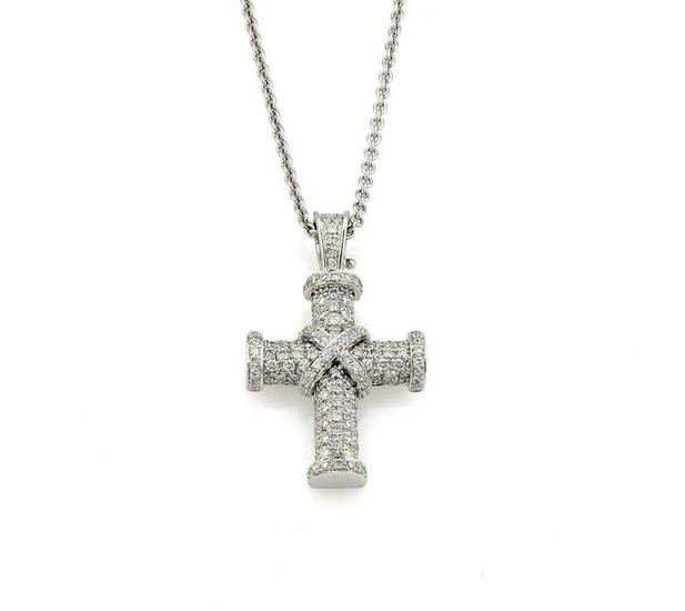 18Kt White Gold Theo Fennell Diamond Cross Necklace