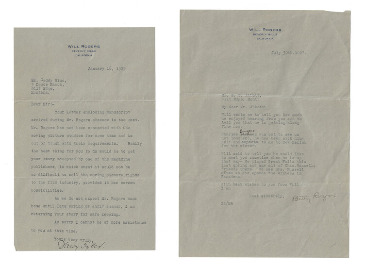 Will Rogers Related Letters to Teddy Blue Abbott