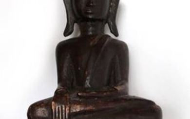 Wooden lacquered wooden Buddha Shan sitting in the...