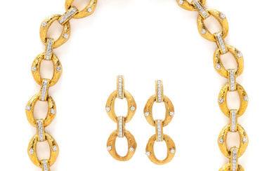 YELLOW GOLD AND DIAMOND CONVERTIBLE NECKLACE AND CLIP EARRINGS SET