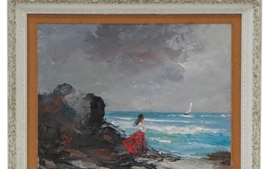 Zaza Meuli Impasto Seascape Oil Painting, Mid-20th Century