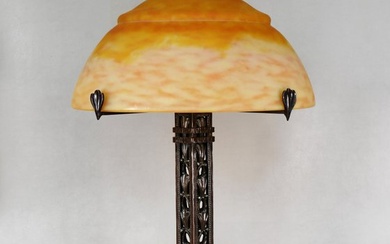 a large French art deco lamp by Raymond Subes & Daum - Lamp - Glass, wrought iron