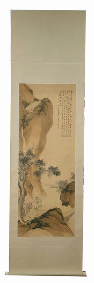 an antique, Chinese silk painting. Late 19th sent.
