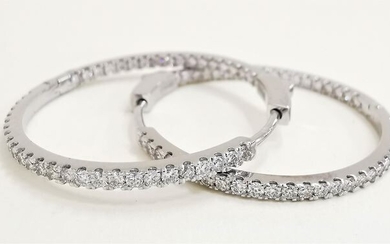 gorgeous hoop earrings vvs colorless - 14 kt. White gold - Earrings - 1.30 ct Diamond - AIG Certified No Reserve