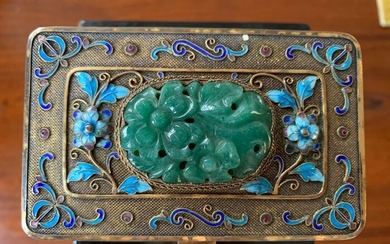 mounted box (1) - Enamel, Filigree, Hardstone, Marked: ''Silver'' - China - Early 20th century