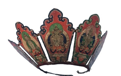 ritual crown - polychrome cardboard paper, varnish - 5 Thatagatas - Tibet - 19th century
