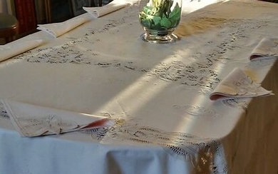 tablecloth for 12 people (13) - Linen, Burano lace