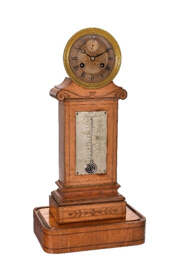 ? A fine French Empire inlaid satinwood ?drumhead? mantel clock with Fahrenheit thermometer