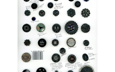 1 CARD OF MOSTLY DIVISION ONE BLACK GLASS BUTTONS