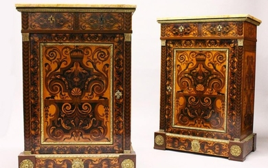 A GOOD PAIR OF 19TH CENTURY MARQUETRY PIER CABINETS