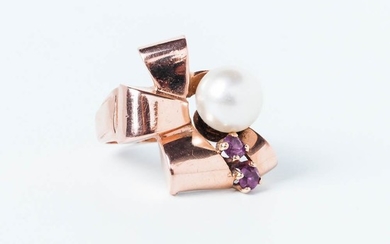 Retro 14kt Gold and Cultured Pearl Ring