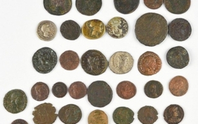 Thirty-eight Mostly Roman Ancient Coins, including AEs of Licinius, Aurelianus, Julian II, Constantius Gallus, Valentinian, Constantine