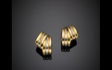 Yellow, red and white gold diamond earclips, g 19.05....