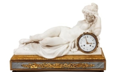 * A French Gilt Bronze Mounted Marble Mantel Clock